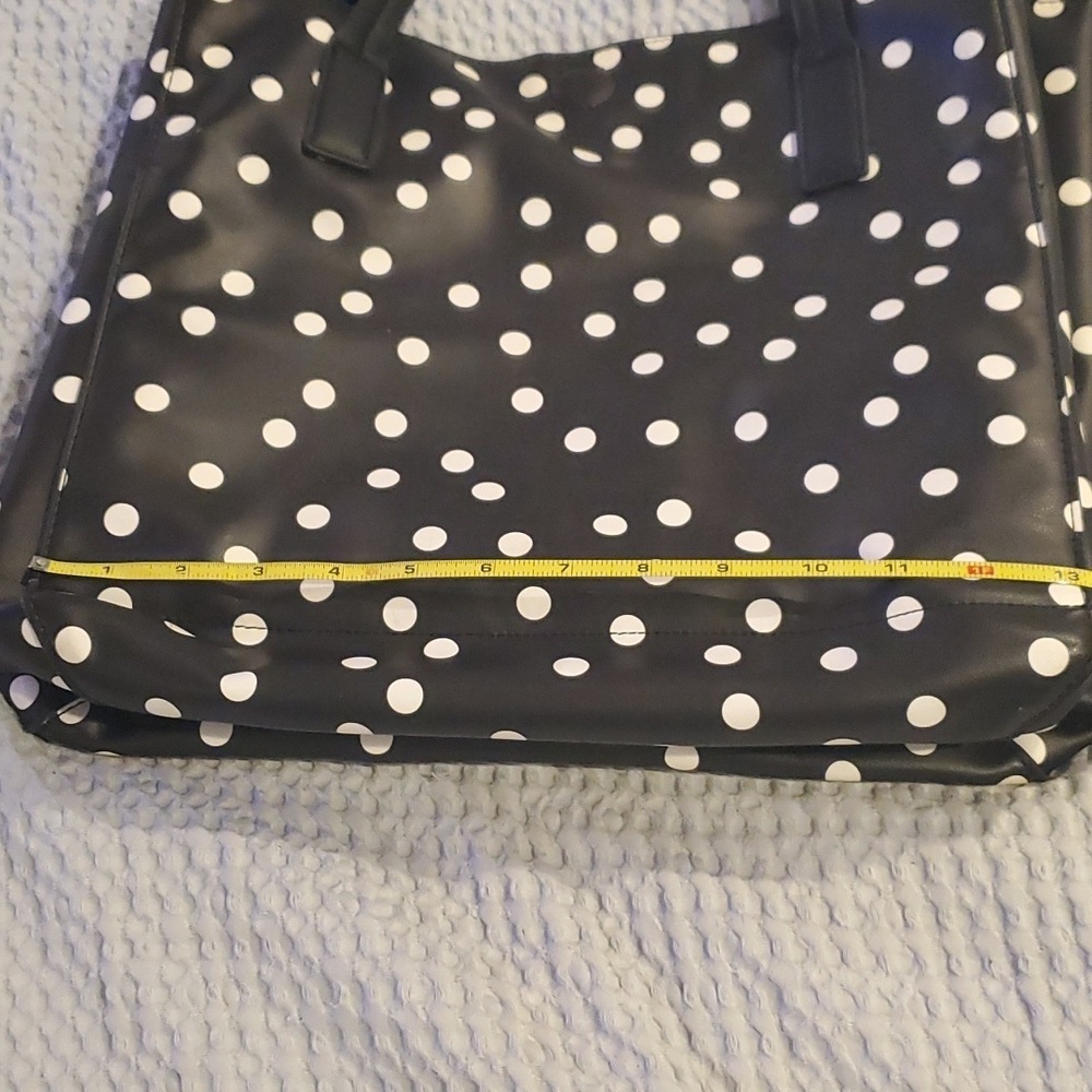 Cute Vinyl Black with White Polka Dots Tote with small bag inside. (#9) - Picture 3 of 6